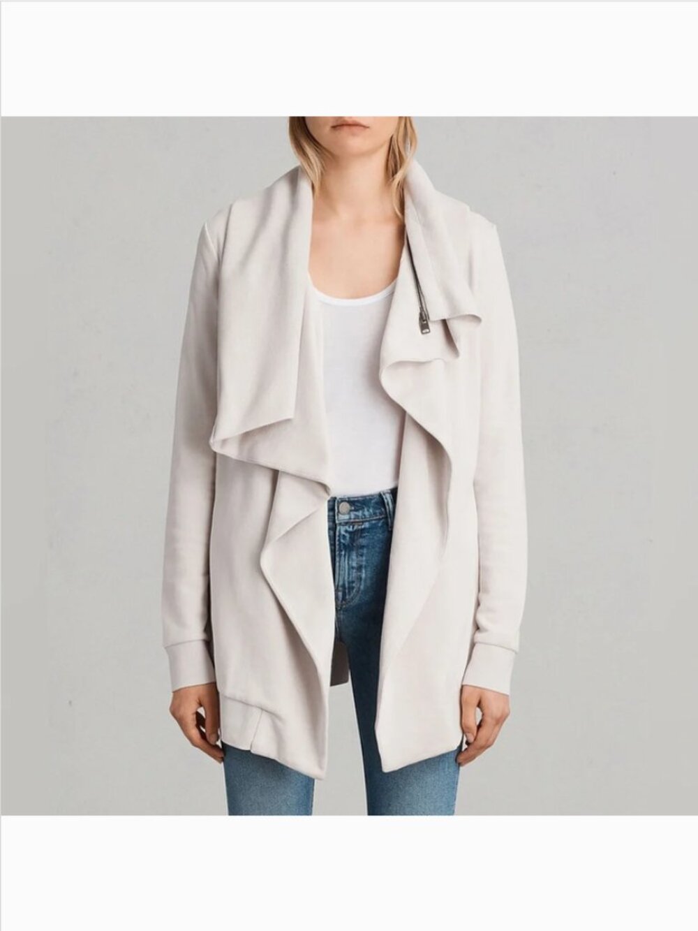 ALL SAINTS Dahlia Zip Sweatshirt Cardigan in Nude Stone Beige XS
